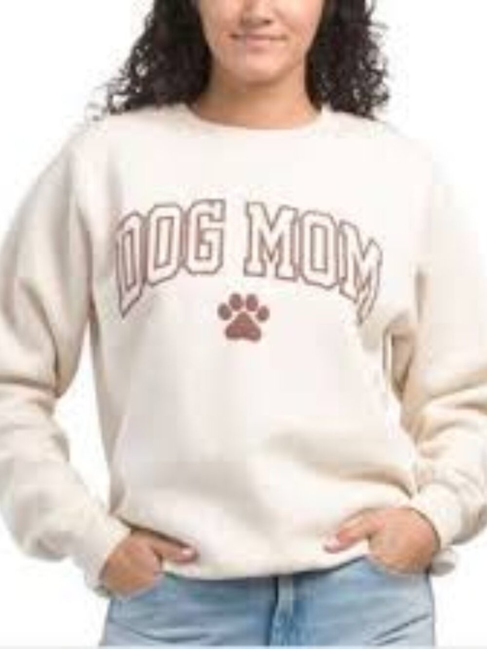 Pacific & Co Tan Dog Mom Paw Print Crewneck Pullover Sweatshirt Women Large NWT